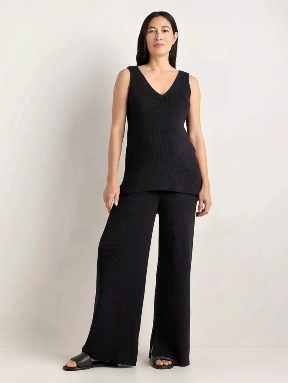 Quince Cotton Cashmere Maternity and Nursing V-Neck Tank V-Neck Tank in Black